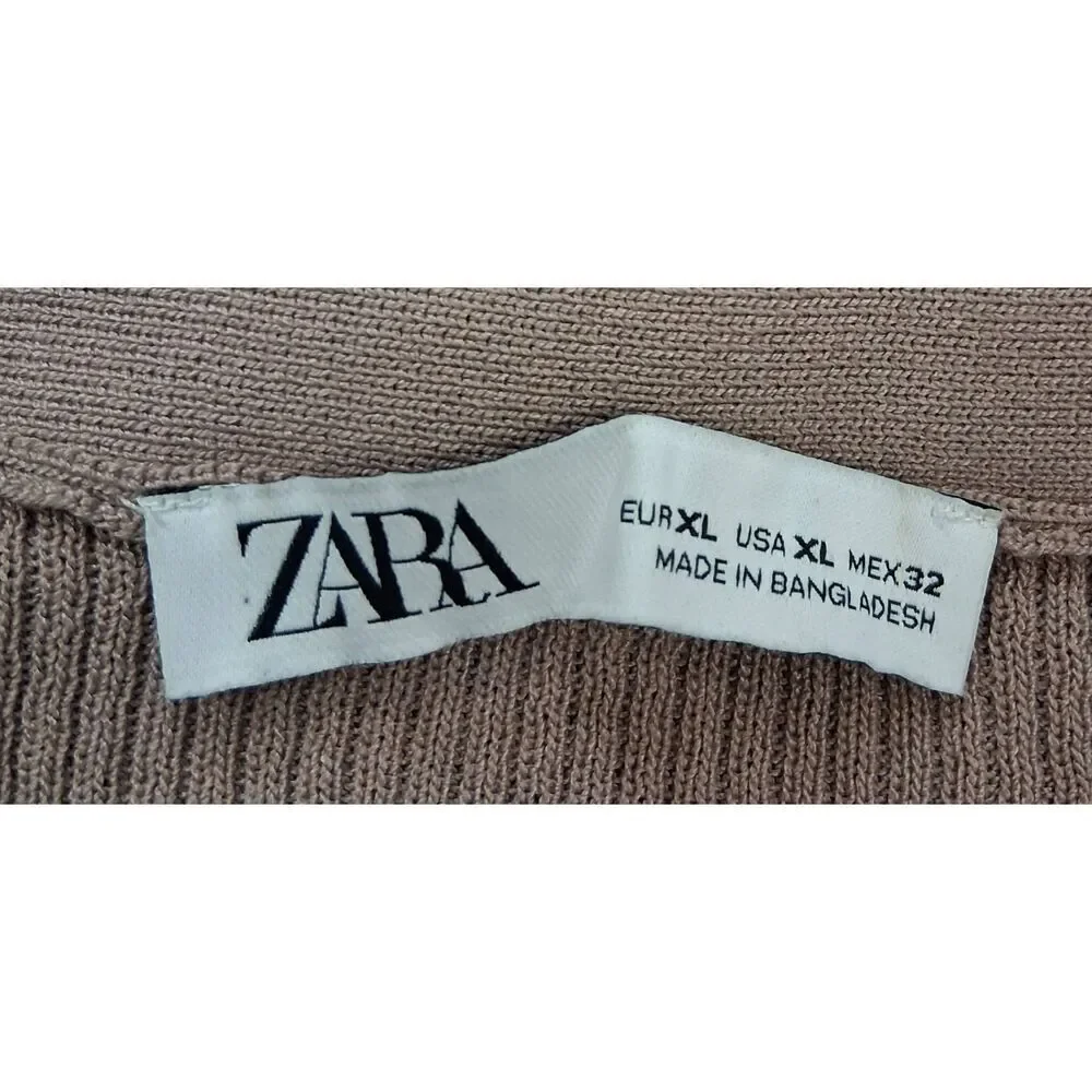 Zara womens xlarge cardigan sweater mocha brown taupe viscose stretch tan